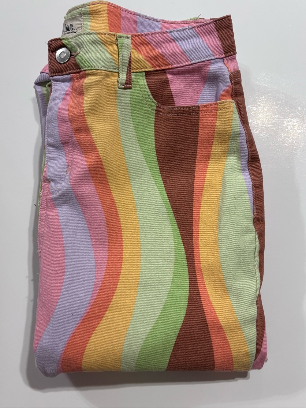 Peach Love California Rainbow Wave Jeans - Pink, Purple, Green, Yellow, Brown